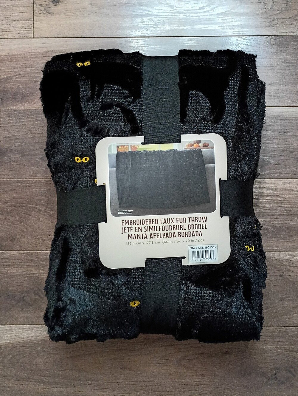Costco Halloween Black Cats Embroidered Faux Fur Throw